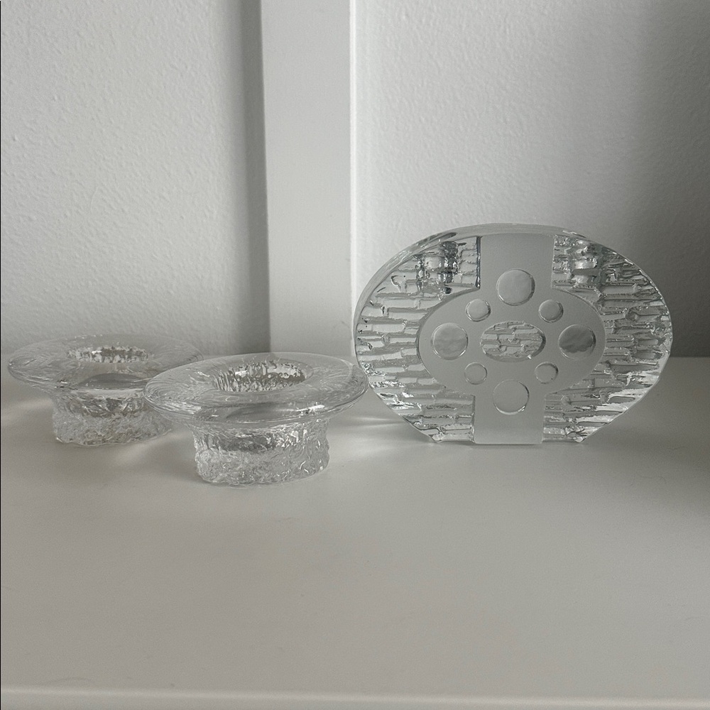 MCM Art Glass Light Candle Holder Sweden Transparent Iceberg + tea holders
